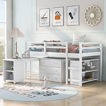 Load image into Gallery viewer, 3FT Pine Wood Frame, Multiple Functions Children Bed with Three Drawers/Desk/Storage Shelves Loft Bed with Metal Accessories, MDF Boards, 190x90cm, 2021 New【UK in Stock】 (White)
