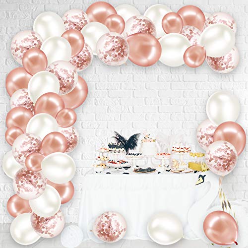 Rorchio 123pcs Rose Gold Balloon Arch Garland Kit with Rose Gold Latex Balloons Confetti Balloons and Mini White Balloons, Balloon Tie and Balloon Tape for Birthday Wedding Baby Shower Party Supplies
