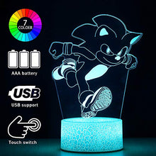 Load image into Gallery viewer, 3D Hedgehog Anime Night Light for Kids, 2 Patterns Hedgehog Toy 16 Color Changing with Remote Control,Birthday Gifts for Kids and Hedgehog Fans
