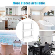 Load image into Gallery viewer, SPACEKEEPER Storage Trolley 3-Tier Slim Storage Cart Slide Out Rolling Utility Cart Mobile Shelving Unit Trolley Organizer Cart for Kitchen Bathroom Laundry Office, Plastic &amp; Stainless Steel, White
