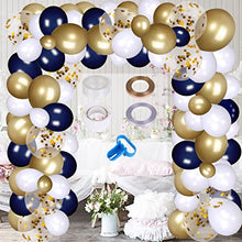 Load image into Gallery viewer, Balloon Arch Kit, Navy Blue Balloon Garland Kit,120 Pack Latex Balloon Arches Blue Gold White Confetti with Balloon Accessories for Birthday Decorations Baby Shower Wedding Gender Reveal
