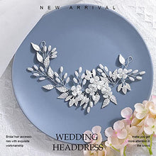Load image into Gallery viewer, Unicra Bride Wedding Hair Vine Silver Floral Headpiece Pearl Bridal Headband Leaf Hair Accessories for Women and Girls
