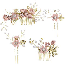 Load image into Gallery viewer, 4pcs Wedding Hair Comb Rhinestone Pearl Hair Pins for Women, Light Rose Gold Wedding Hair Clip Rhinestone Bridal Comb Barrette, Wedding Hair Accessories Headpiece
