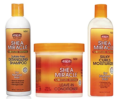 African Pride Shea Miracle TRIO SET | Detangling Hair Shampoo 355 ml | Leave In Conditioner - 425g | Silky Curls Moisturizer 355ml
