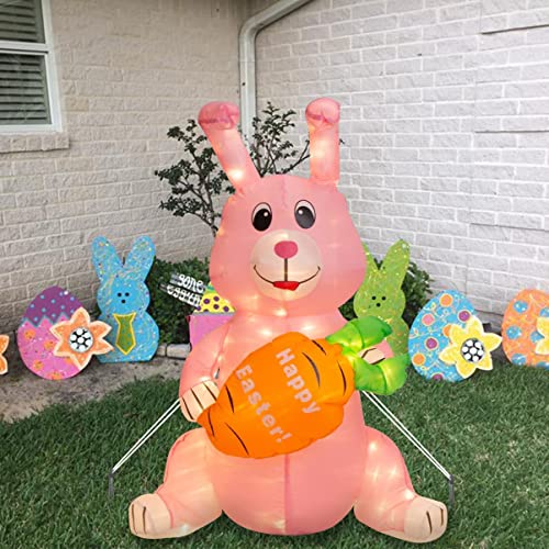 Eambrite Easter Decorations 4FT Inflatable Easter Bunny Outdoor Lights Mains Powered Blow up Yard Decorations Waterproof for Front Door Garden Lawn Party Décor