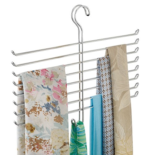 iDesign 6760 Scarf Hanger with 8 Tiers, Metal Hanging Scarf Organiser for Wardrobe or Closet, Also Works as Tie Rack or Belt Hanger, Silver
