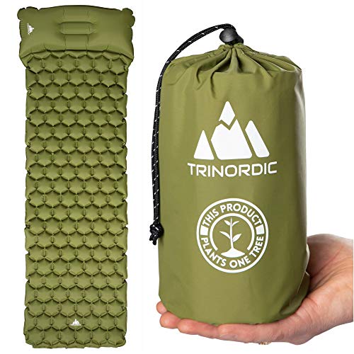 TRINORDIC Camping Mat Ultralight Inflatable Sleeping Mattress with Pillow, Folding Lightweight Inflating Single Bed Portable Air Pad, for Outdoor Backpacking Hiking Travel