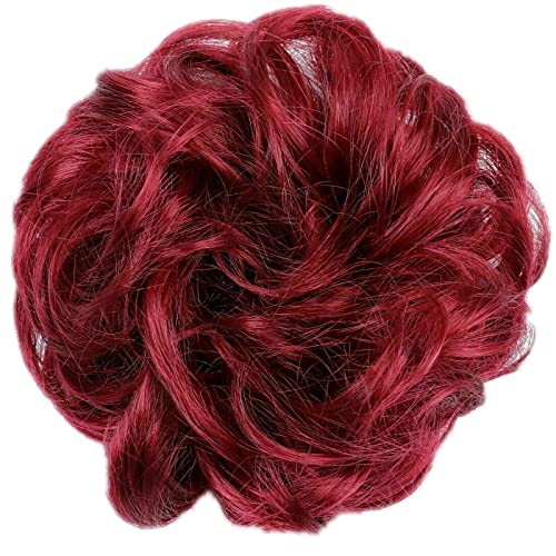 Curly Messy Hairpiece Hair Bun Maker Scrunchie Updo Wig Natural Extension Hijab Volumising (Red)