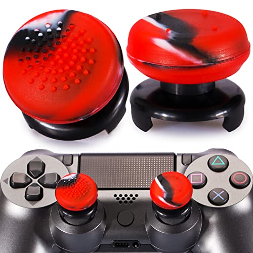 Playrealm FPS Thumbstick Extender & 3D Texture Rubber Silicone Grip Cover 2 Sets for PS5 Dualsenese & PS4 Controller (Camouflage Red)