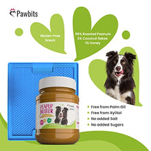 Load image into Gallery viewer, Lick Mat and 350g of Peanut Butter with Coconut and Honey Bundle for Dogs - Blue Licky Mat for Calm Eating, Slow Feeder Dog Mat with 100% Natural Protein Spreadable Smooth Peapup Butter
