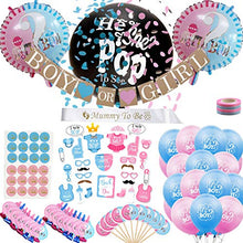 Load image into Gallery viewer, Yingzhou 117PCS Baby Reveal Party Supplies with Baby Boy or Girl Gender Reveal Balloon,Boy or Girl Banner Decorations,Colored and Confetti Balloons? Photo Props,Cupcake Toppers,Stickers

