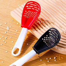Load image into Gallery viewer, KINBOM 2pcs Multifunctional Cooking Spoons, Heat Resistant Plastic Non-Stick Can Be as Small Strainer Scoop Egg Separator Food Masher Garlic Ginger Grater Colander, Easy to Clean (Black, Red)
