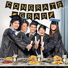 Load image into Gallery viewer, OurWarm Black Gold Graduation Party Supplies 2022, Graduation Party Tableware Including Tablecloth Banner Paper Party Plates Cups Straws Napkin Dinnerware Set for Graduation Decoration - for 24 Guests
