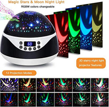 Load image into Gallery viewer, CDUTA Stars Night Light Projector with Timer &amp; Music, Remote Control Projection Lamp for Kids, Rotating Kids Night Lights for Bedroom, Sleep Helper and Gift Choice for Babies Girls (Black)
