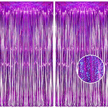 Load image into Gallery viewer, BRAVESHINE Purple Metallic Tinsel Curtains, Foil Fringe Shimmer Curtain Streamer Party for Mother&#39;s Day Purple Baby Shower Decorations Wedding Lilac Mermaid Theme Birthday Party (2Pack, 1x2.5m)
