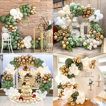 Load image into Gallery viewer, HOUSTAR Sage Green Balloon Garland Arch Kit,Avocado Green White Gold Balloons for Baby Shower,Birthday,Wedding,Tropical Party,Graduation or Jungle Safari Theme Backdrop Party Decorations
