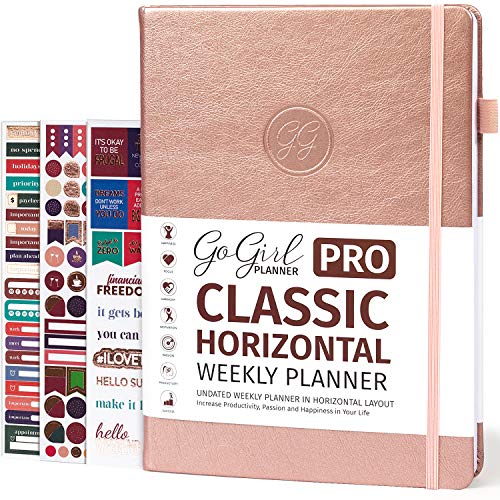 GoGirl Planner PRO - Undated Horizontal Layout Weekly Planner and Organizer + Budgeting and Expense Tracking Pages, Goals Journal & Agenda, 7