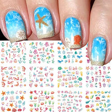 Load image into Gallery viewer, Firot Summer Ocean Nail Stickers Nail Art Water Transfer Decals Summer Nail Art Supplies Ocean Design Sticker Acrylic Nails Mixed Shapes Nail Ocean Shell Starfish Sea Animals 12 Sheets
