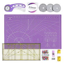 Load image into Gallery viewer, INTLMATE A3 Cutting Mat Set Cutter Tool Kit Including 17inches self-Healing Cutting mat,45mm Rotary Cutter with 3 Replacement Blades,Acrylic Quilting Ruler,Patchwork Ruler,20 Clips,100 pins (Purple)

