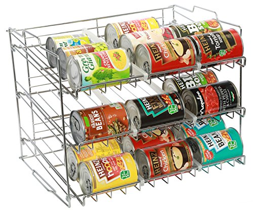 Amtido 3 Tier Stackable Can Rack Holder - Kitchen Organiser for Canned Goods - Chrome Finish