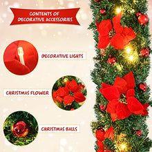 Load image into Gallery viewer, 9FT Christmas Garland Decorations, 2.7M Wreath Garlands Decorations Xmas for Fireplaces Stairs, Christmas Garlands with Lights, Red Flower and Red Ball, Holiday, Wedding Party Decoration
