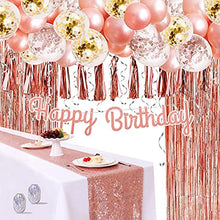 Load image into Gallery viewer, Rose Gold Party Decorations, Bachelorette Party, Balloons for Birthday Party Wedding ( Kit with Balloons, Tassel Garland, Foil Fringe Curtains, Gold Table Runner, Birthday Banner, Ribbons)
