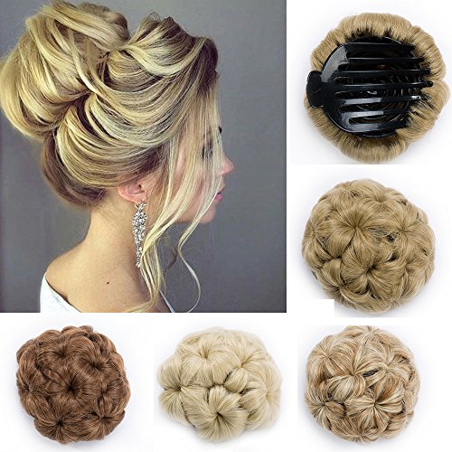 Updo Claw On Scrunchy Scrunchie Hair Bun Hairpiece Wavy Messy Hair Ponytail Extension Curly Hair Chignons - Ash Blonde