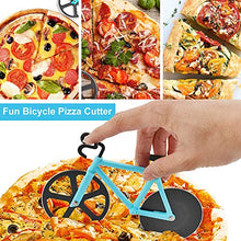 Load image into Gallery viewer, ZAWTR Bicycle Pizza Cutter, Bike Pizza Cutter Novelty Pizza Wheel Slicer, Dual Stainless Steel Pizza Knife Super Sharp Blades with Non-Stick Coating &amp; Kickstand, Kitchen Gadgets Party Supplies (Blue)
