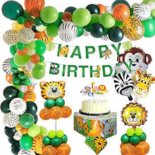 Load image into Gallery viewer, Jungle Animal Birthday Party Decoration for Boys, Safari Party Decoration Animal Happy Birthday Banner Garland with Palm Leaves Forest Jungle Animal Balloons for Baby Shower Boy Birthday
