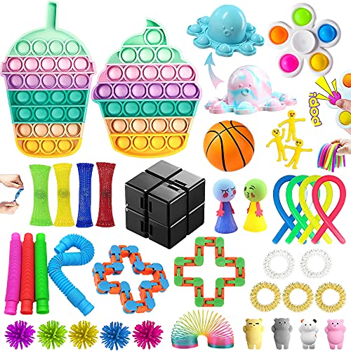 Fidget Toys Pack, Fidget Toy Sensory Set, Decompression Toy with Push Pop Bubble Inf-inite Cube, Stress Relieves Sqùeeze Poppet Toy for Adults Kids Party Favors Bags Fillers(40 Pcs)