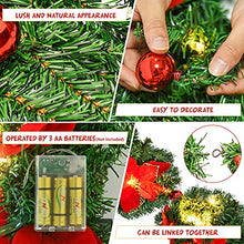 Load image into Gallery viewer, 9FT Christmas Garland Decorations, 2.7M Wreath Garlands Decorations Xmas for Fireplaces Stairs, Christmas Garlands with Lights, Red Flower and Red Ball, Holiday, Wedding Party Decoration
