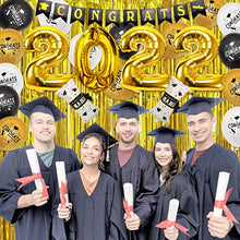 Load image into Gallery viewer, Graduation Decorations 2022, Black and Gold 2022 Graduation Balloons with Congratulations Banner, Hanging Swirl and Congrats Balloons for Graduation Party Decorations
