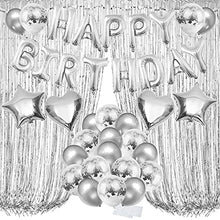 Load image into Gallery viewer, ZERODECO Silver Balloons Decorations, Bday Metallic Foil Happy Birthday Balloon Fringe Shiny Curtains Star Balloons Heart Balloons Confetti Balloons and Latex Balloons (Silver A)
