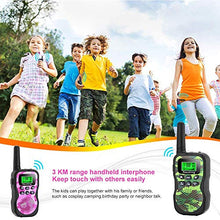 Load image into Gallery viewer, Nestling Walkie Talkies 3 Pack, Upgraded Version Camouflage Exterior 8 Channels 2 Way Radio Toys with Backlit LCD Flashlight, 3 Miles Range for Kids Indoor Outdoor Activity
