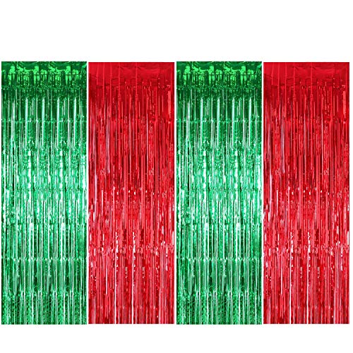 ENTHUR Christmas Party Decoration Backdrop Foil Curtains 1×2.5m×4 Pack Metallic Fringe Door Curtains Shimmer Tinsel Curtain for Birthday Wedding Party Halloween Christmas Decorations