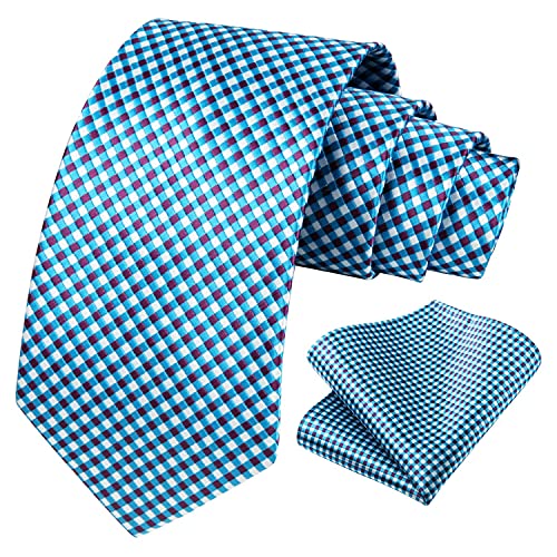 HISDERN Men's Wedding Tie and Handkerchief Houndstooth Check Plaid Tie Party Business Formal Necktie & Pocket Square Set