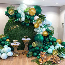 Load image into Gallery viewer, Green Balloons Arch Kit, Jungle Safari Tropical Balloons Garland with Green Metallic Gold Balloons and Leaves for Wild One 1st First Birthday Baby Shower Wedding Party Supplies.
