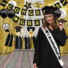 Load image into Gallery viewer, Zerodeco Graduation Party Supplies 2022, Black and Gold Graduation Decorations Congrats Grad Banner, Hanging Swirls, Paper Pompoms, Sash, Balloons, Foil Curtain, Paper Tassel for Grad Decorations
