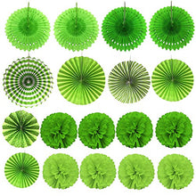 Load image into Gallery viewer, Zerodeco Party Decoration, 21 Pcs Green Hanging Paper Fans, Pom Poms Flowers, Garlands String Polka Dot and Triangle Bunting Flags for Golf Party Dinosaur Birthday Parties Arbor Day
