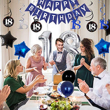 Load image into Gallery viewer, 18th Birthday Decorations Navy Blue for Boys Mens Girls, Party Decorations with Swirl Decoration 18th Happy Birthday Banner and Star Foil Balloons Confetii Latex Blue Balloons for Party Supplies
