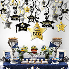 Load image into Gallery viewer, HOWAF Graduation Hanging Swirl Decorations, 28pcs Black and Gold Congrats Grad Hanging Ceiling Decorations for College Ceremony School Prom Grad Party Decoration Supplies

