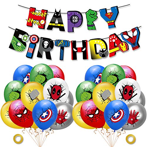 JIGMAXFUN Superhero Avengers Party Supplies-Superhero Banner-24 Pcs Balloons for Superhero Birthday Party Decoration (superhero2)