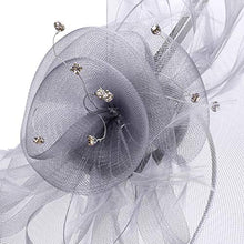Load image into Gallery viewer, Women Fascinator silver bridal hat  Flower Feather Headband Flapper Pillbox Hat Bowler Mini Top Hat Hair Clips Race Derby Ascot Hat Bridal Wedding Headdress Headpieces Hair Accessories for Evening Party Prom Church

