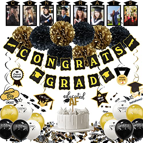 Zerodeco 2022 Graduation Photo Banner Party Supplies - Black Gold Educ ...