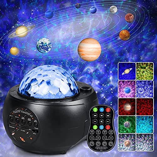 LED Night Light Projector, 3 in 1 Music Galaxy Projector, 10 Planets Star Projector, Water Wave Starry Star Light Projector for Kids Adults Gifts Room Decoration