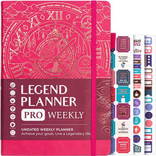 Load image into Gallery viewer, Legend Planner PRO – Deluxe Weekly &amp; Monthly Life Planner to Increase Productivity and Hit Your Goals. Time Management Organizer Notebook – Undated – 18 x 25.5cm Hardcover + Stickers – Hot Pink
