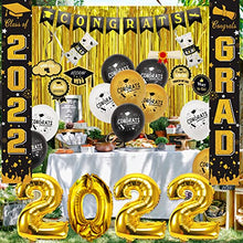 Load image into Gallery viewer, Graduation Decorations 2022, Black and Gold 2022 Graduation Balloons with Congratulations Banner, Hanging Swirl and Congrats Balloons for Graduation Party Decorations
