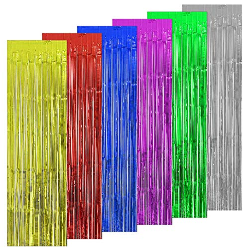 LZYMSZ 6 Pack Foil Curtains Metallic Tinsel Foil Fringe Curtains Backdrop Decorations for Wedding/Birthday/Party/Christmas/Halloween (6 colors)