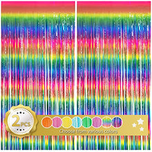 Load image into Gallery viewer, BEISHIDA 2 Pack Dark Rainbow Foil Fringe Curtain, Assort Color Tinsel Metallic Curtains Photo Backdrop for Birthday Party Wedding Engagement Bridal Shower
