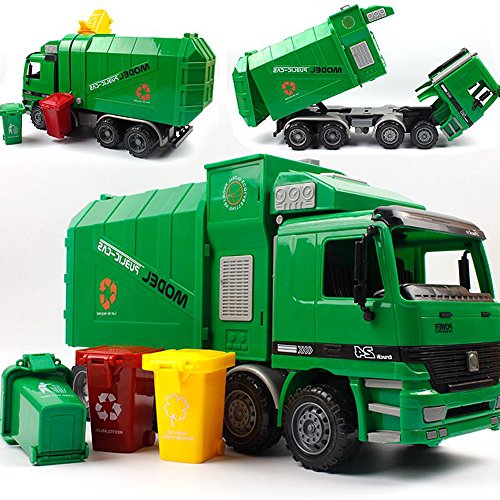 SHANDP Children Garbage Truck Kids Toys Inertia Sanitation Truck with Garbage Cans Vehicle